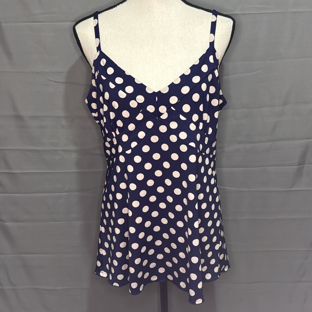Silky Blue Tank Top with White Polka Dots and Adjustable Straps
